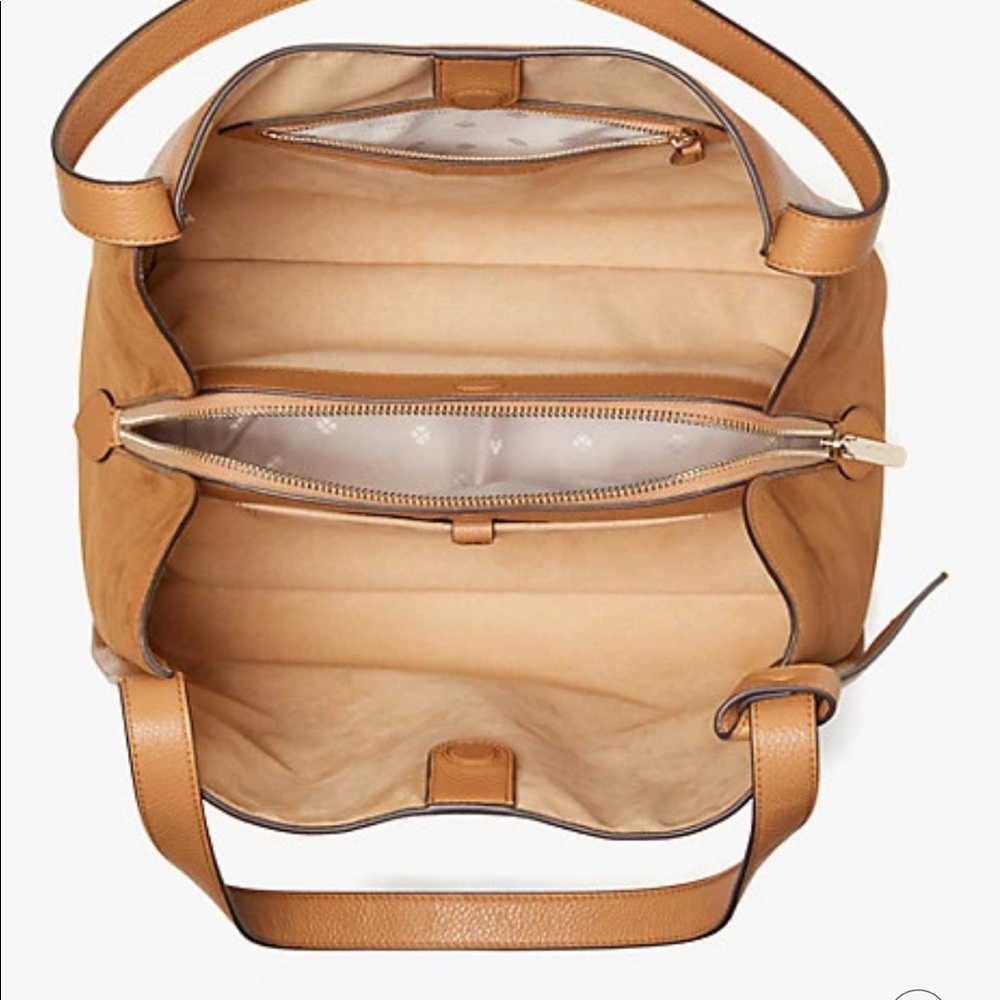 knott pebbled leather & suede large shoulder bag in the color Bungalow